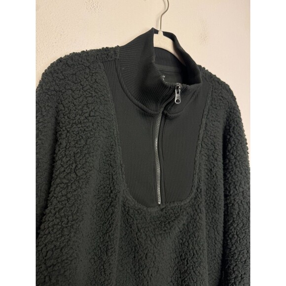 Aerie Large Dream Sherpa Sweatshirt Smoked Gray Quarter Zip Ribbed Neck NWT - Picture 4 of 13